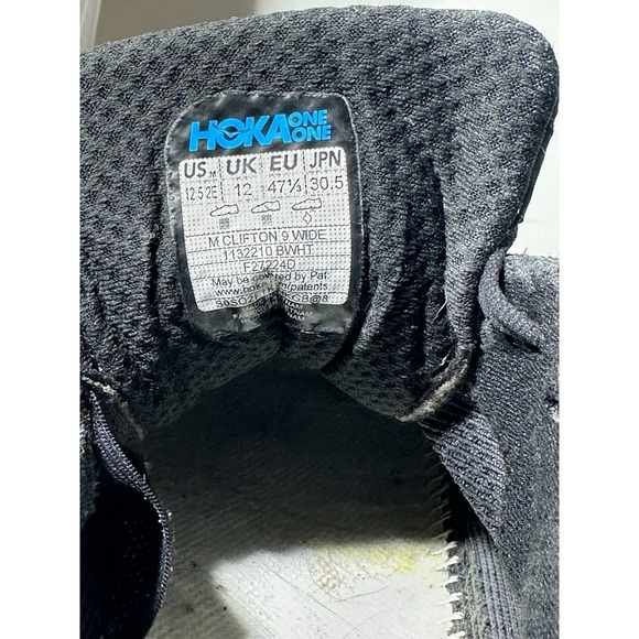 Hoka One One Clifton 9 Running Shoes Mens 12.5 2E WIDE Black Comfort Sneaker - Picture 14 of 15